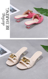 Women Slippers Women's Mules Slides Shoes Female Clear Heels Sandals with Chain Thin Heels Open Toe Outdoor Party Footwear