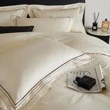 3 Line Embroidery Duvet Cover and 2Pillow Shams Set with Zipper Closure 100%Cotton 600 TC Premium Quality Ultra Soft Bedding set