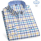 100% Pure Cotton Oxford Shirts for Men Long Sleeve  Plaid Shirt Striped Male BusinessTartan  Red Shirt Mans Designer Clothes