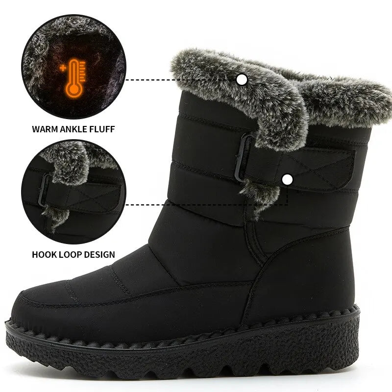 Waterproof Winter for 2023 New Faux Fur Long Platform Snow Warm Cotton Couples Shoes Plush Woman Ankle Boots