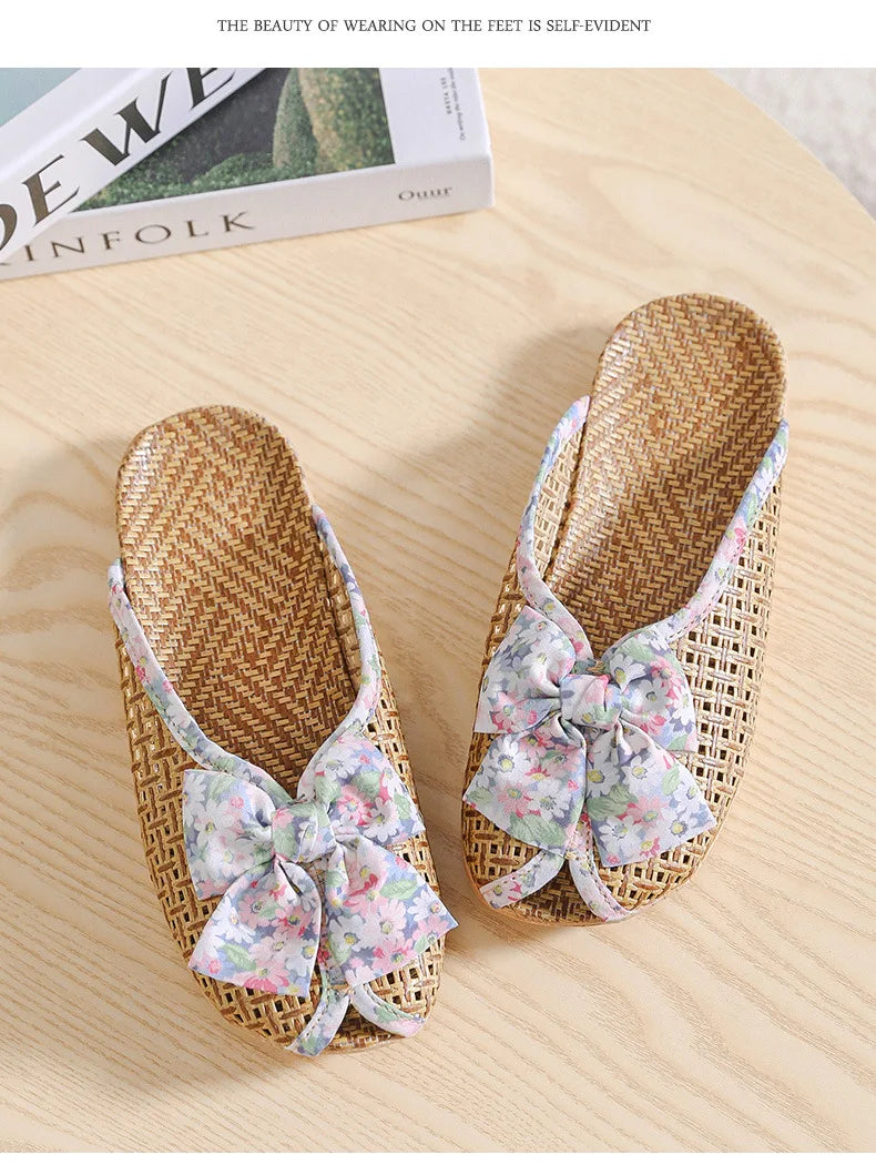 Rattan Grass Woven Slippers For Home Summer Men And Women Home Couples Linen Slippers Indoor Non-Slip Floor