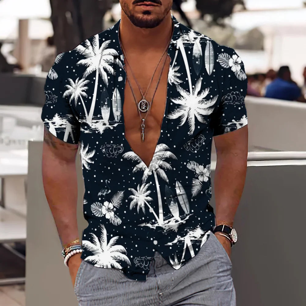 2024 Coconut Tree Shirts For Men 3d Printed Men's Hawaiian Shirt Beach 5xl Short Sleeve Fashion Tops Tee Shirt Man Blouse Camisa