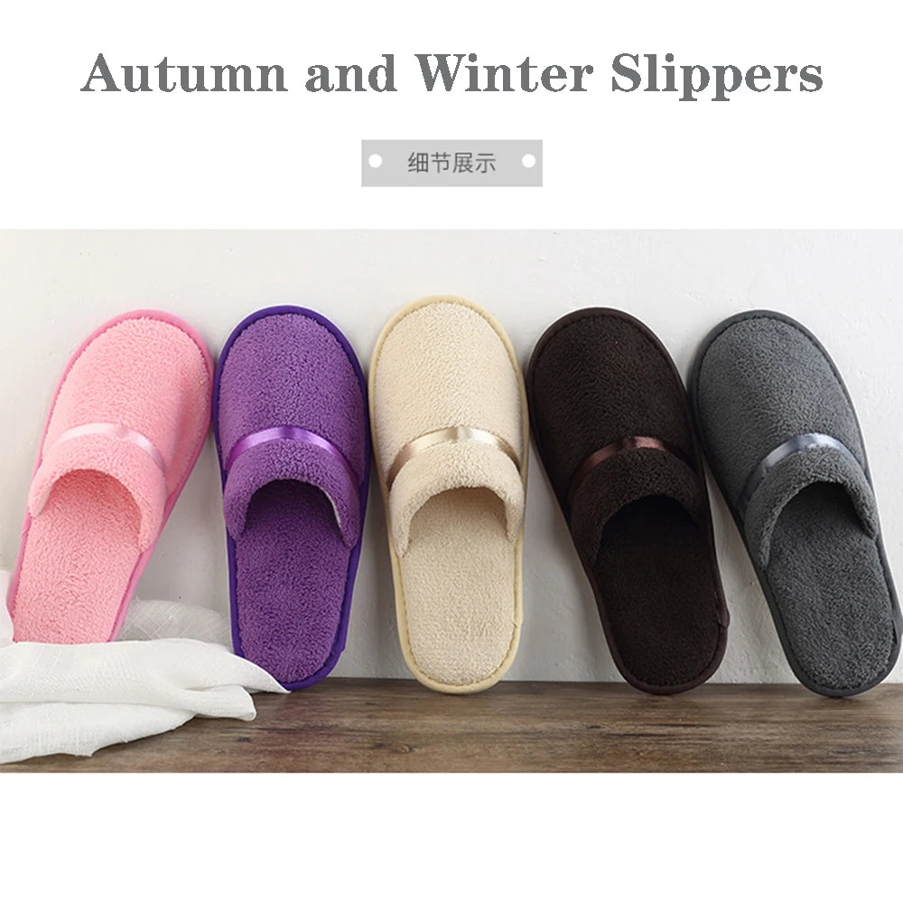 1Pair Disposable Winter Slipper Men Women Hotel Home Slippers Non-slip Portable Travel Sandals Coral Fleece Soft Warm Flip Flops