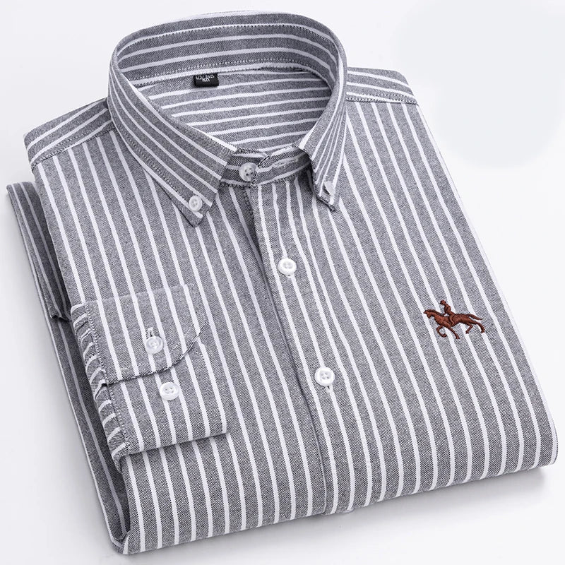 100% Cotton Oxford Shirt For Men's Long Sleeve Solid Casual Business Regular-Fit Formal Dress Shirts Social Blouse Male Clothes