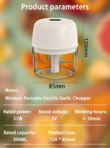 Electric Chopper Mini Food Processor Portable Electric Garlic Chopper Mini Wireless Vegetable Garlic Onion Meat Grinder Blender