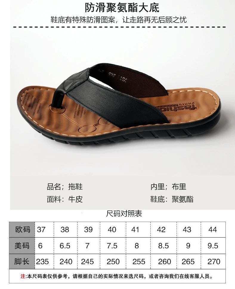 Summer Shoes Leather Men's Flip Flops Shoes Outdoor Beach Casual Flat Slippers Trend Flat Non-slip Clip Toe Sandalias Large Size