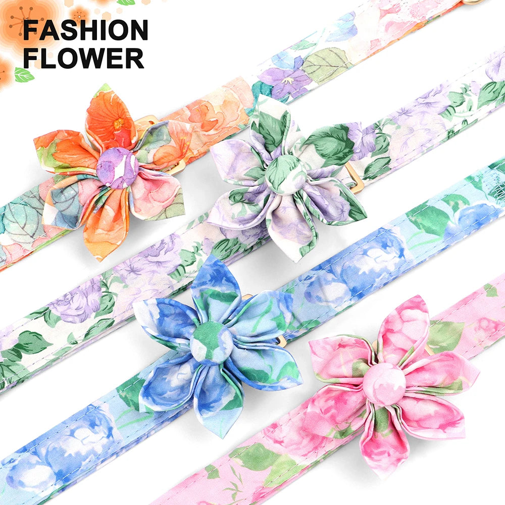 Nylon Personalized Dog Collar Print Dog Collars With Flower Custom Pet ID Necklace Adjustable For Small Medium Large Dogs Pug