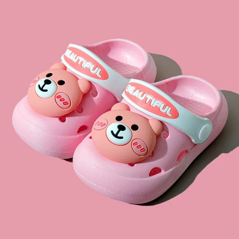 Summer Kids Slippers Sandals Hole Shoes Cute Personality Three-Dimensional Bears Soft Soles Comfortable Boys Girls Slippers