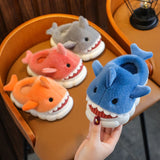 Winter Cute Cartoon Shark Cotton Slippers Children's Non-slip Soft Sole Slides For Kids Girls Baby Boys Warm Plush Home Shoes