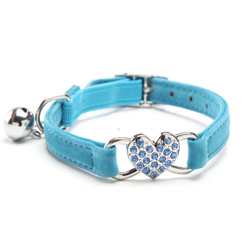 Heart Charm And Bell Cat Collar Safety Elastic Adjustable With Soft Velvet Material 8 Colors Pet Product Small Dog Collar