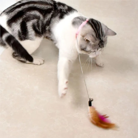 Interactive Cat Toys Funny Feather Teaser Stick with Bell Pets Collar Kitten Playing Teaser Wand Training Toys for Cats Supplies