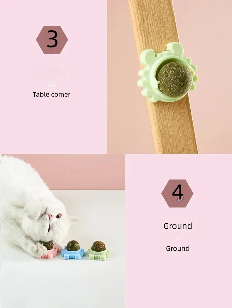 Cats Rotatable Catnip Ball Wall Sucker Lick Treat Toys Contail Catnip Sugar Balls Smart Cat Toys Interactive Ball Cats Mint Toy