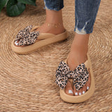 Summer Women Comfort Flip-Flop Leopard Bow Soft Thick-Soled Cloud Slippers Travel Vacation Beach Shoes New Women Sandals