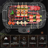 Electric Smokeless Grill, 1500W Electric Indoor BBQ Barbecue Grill, Large Capacity Household Electric Cooking Gril Non-Stick