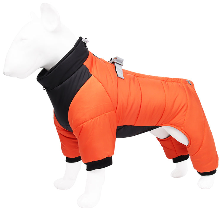 Winter Warm Dog Jacket Reflective Four Legged Clothes Outdoor Waterproof Windproof Traction Harness Jumpsuit French Bulldog Coat