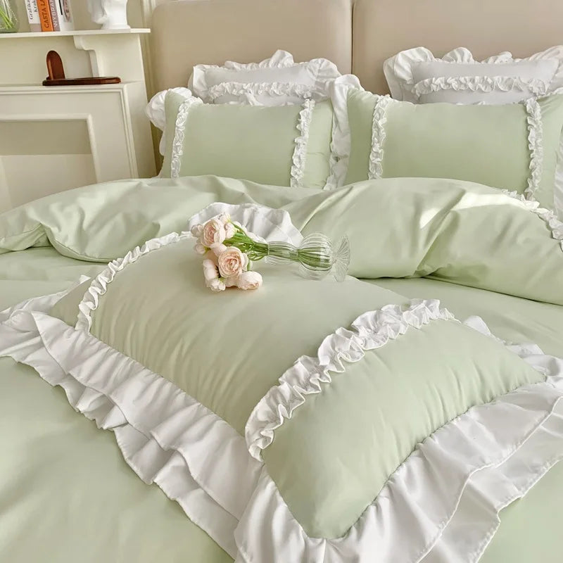 Elegant Lace Bedding Sets Luxury Bed Linen Princess Washed Cotton Ruffle Duvet Cover Bed Sheet and Pillowcases for Girl Luxury