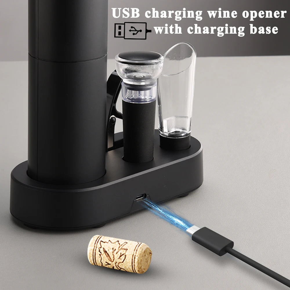 Electric Wine Bottle Opener Automatic Red Wine Corkscrew with Charging Base or Battery Powered Wine Tools Kitchen Products