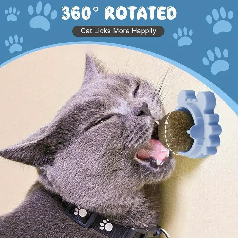 Cats Rotatable Catnip Ball Wall Sucker Lick Treat Toys Contail Catnip Sugar Balls Smart Cat Toys Interactive Ball Cats Mint Toy