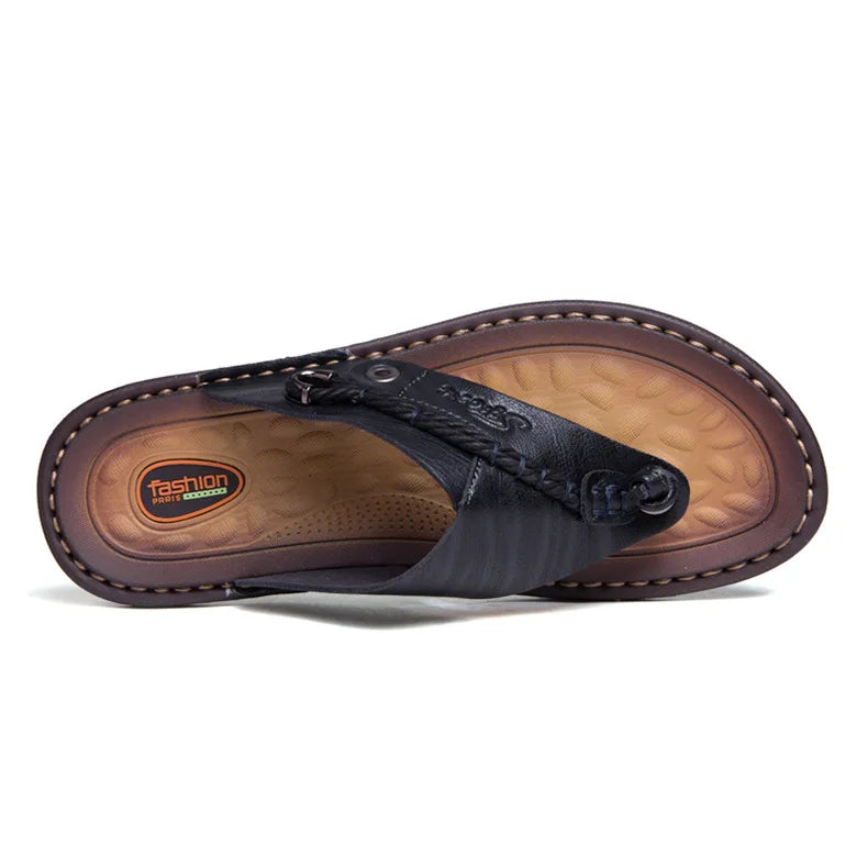 2023 Summer Handmade Leather Slippers Trendy Fashion Men's Flip-flops Outdoor Breathable Comfortable Men and Simple Sandals