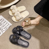 2024 Summer New Women Fresh Light Sense of Square Buckle Bow Sandals Simple Outside Wear Flip-flops Explosion Buy Slippers