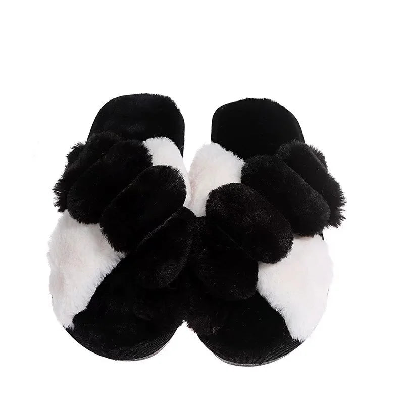 Women Winter House Furry Slippers Fluffy Faux Fur Home Slides Flat Fashion Indoor Floor Shoes Ladies Flip Flops Chaussure Femme