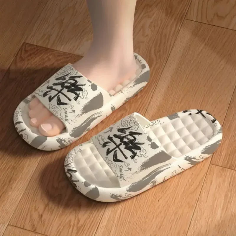 Fashion New Hot Print Slippers Beach Sandals Thick Soled EVA Home Slippers Indoor Bathroom soft sole Non-slip Couples Slippers