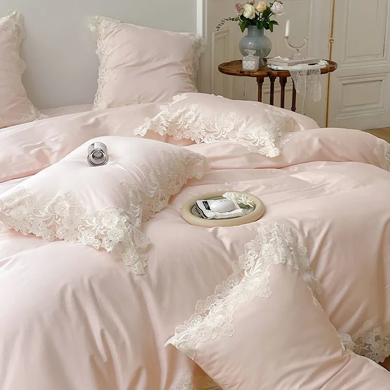 4/7Pcs French Romantic Wedding Chic White Lace Bedding Set 1000TC Egyptian Cotton Ultra Soft Duvet Cover Bed Sheet Pillowcases