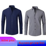 6xl New Spring and summer  elastic force non-iron men's long-sleeved business casual shirt solid color mercerized vertical shirt