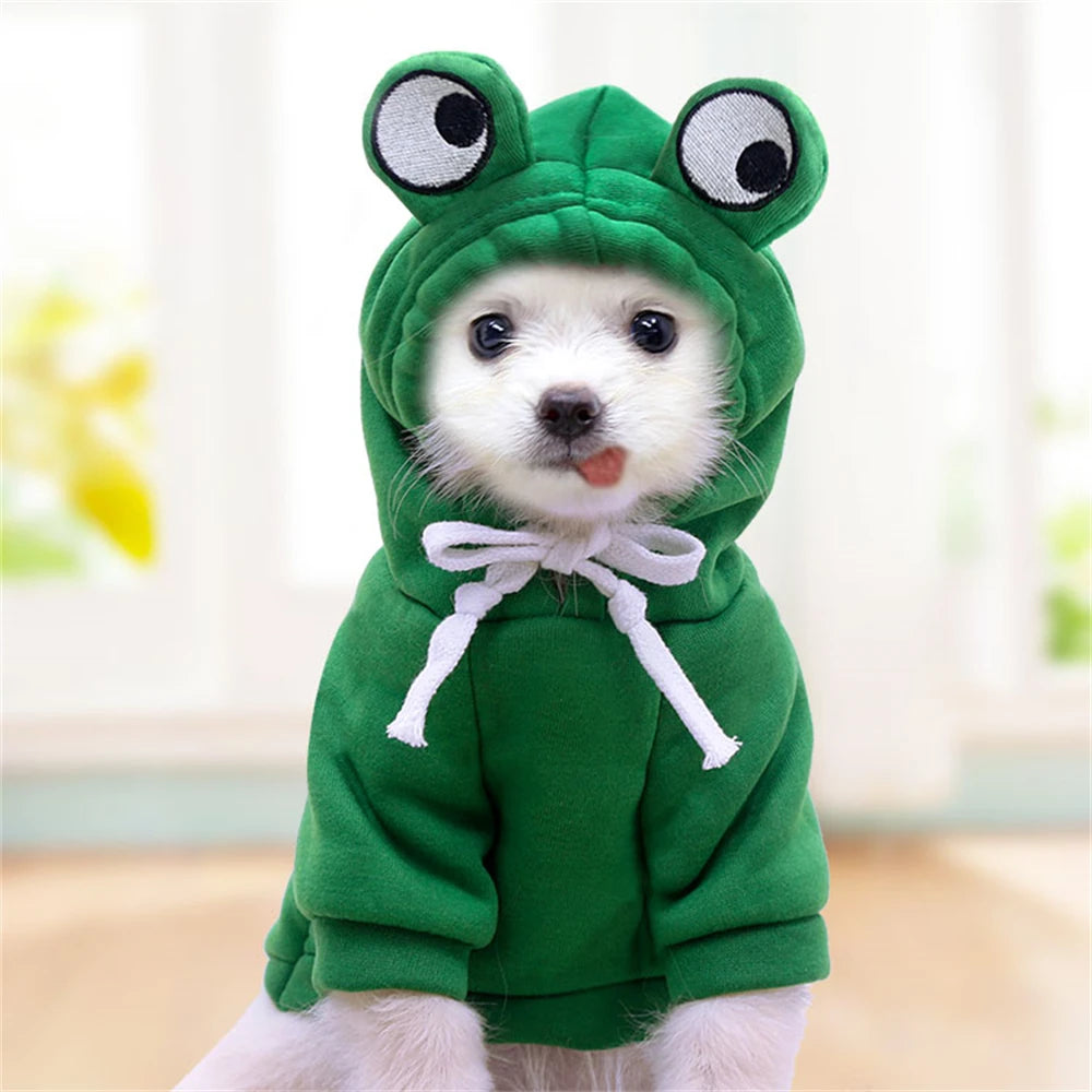 Winter Pet Dog Clothes Warm Frog Fleece Hoodies For Small Medium Dogs Cats Funny Puppy Sweatshirt Chihuahua Costume Products