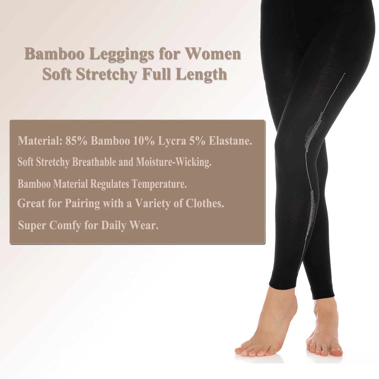 1 Pack - Bamboo Leggings for Women Soft Stretchy Full Length Elastic Leggings with Fancy Accessories