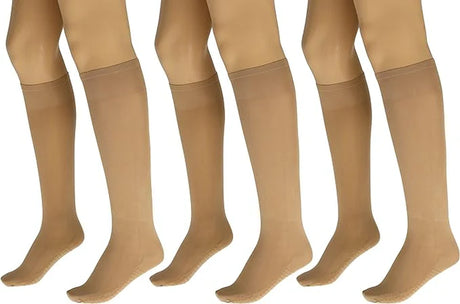 3 Pairs - Massage Sheer Knee Socks for Women with Reinforced Toe and Base Knee High Stockings