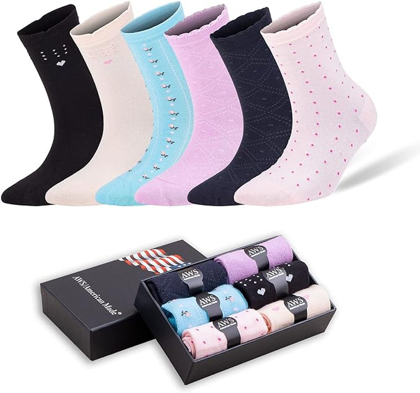 6 Pairs - Bamboo Crew Socks for Women Size 6-9 Seamless Bamboo Fiber Socks with Gift Box