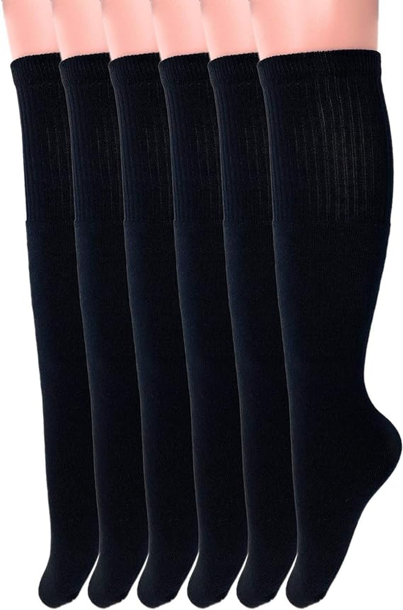 6 Pairs - Tube Socks for Women and Men Cotton Knee High Sport Socks Size 9 to 15