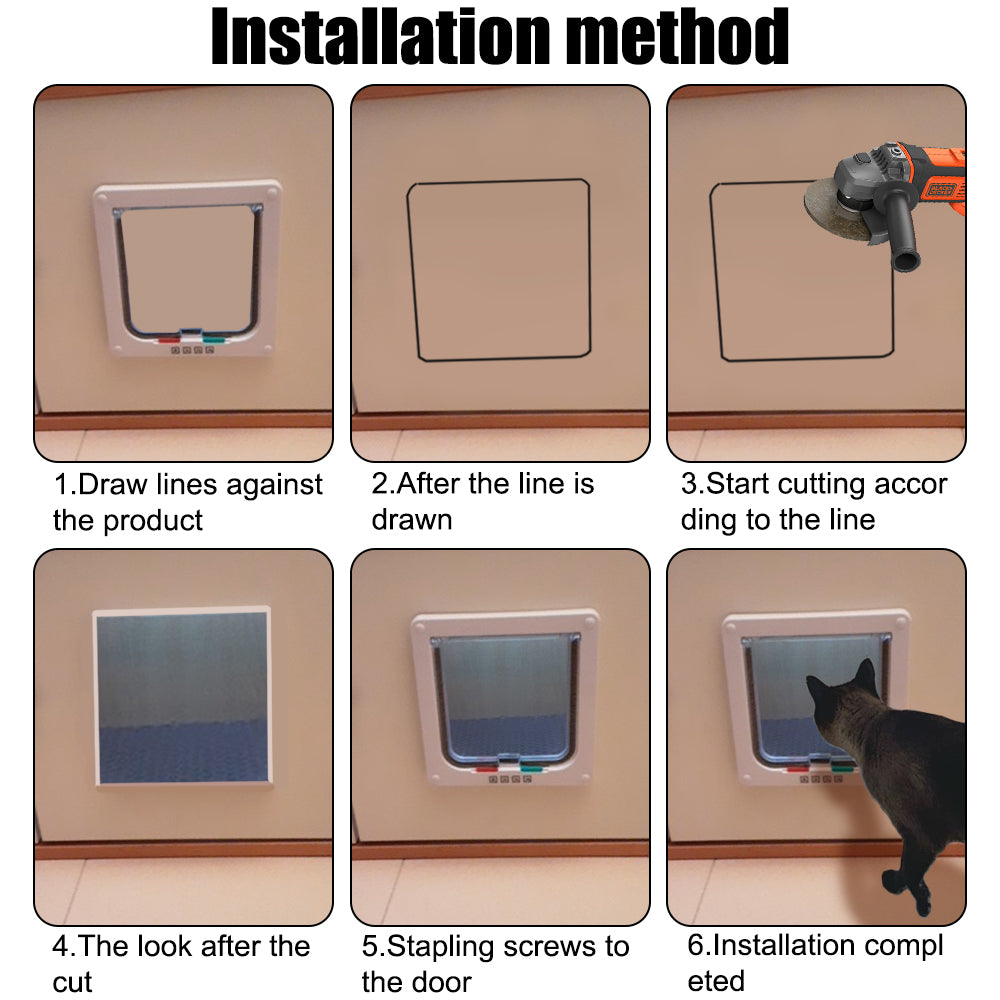 Dog Cat Flap Door For Dog Cat Kitten With 4 Way Lock Security Flap Door Cat Puppy Safety Gate ABS Plastic Small Pet Supplies